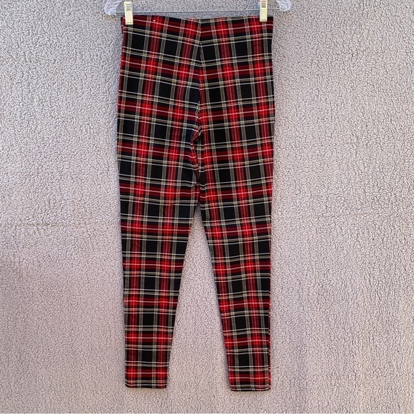 ZARA Tartan Plaid Pant Leggings Front Zip Elastic Waist Sz S - Picture 5 of 10